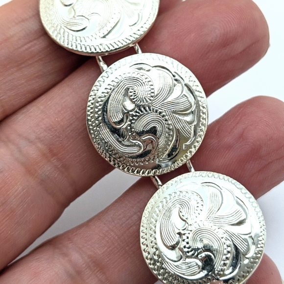 Vintage 70s Silver Mexico Mini Concho Link Bracelet - Picture 4 of 9